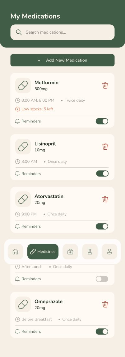 Medications list screen